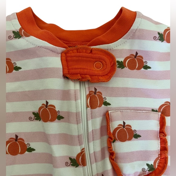 Posh Pickle Girls 3T Pumpkin Fall Pajamas Footless 100% Pima EUC - Picture 3 of 4